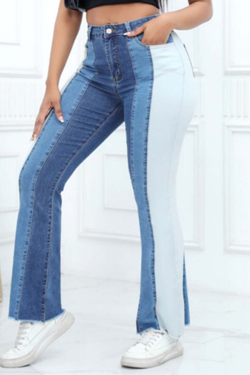 Blue Casual Patchwork Contrast High Waist Skinny Denim Jeans (Subject To The Actual Object)