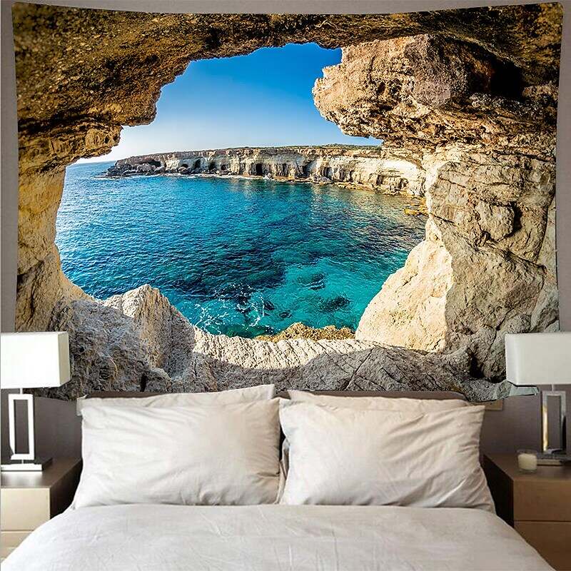 Wall Tapestry Art Deco Landscape Mountain Water Lake Sea Cave