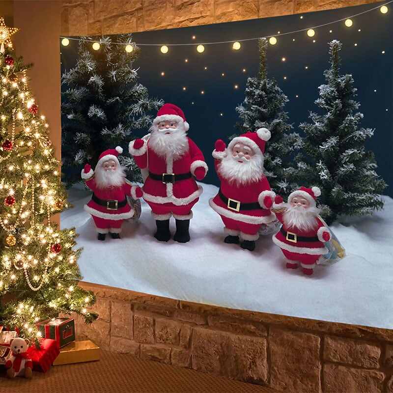 Christmas Decor LED Lights Wall Tapestry Santa Claus Christmas Tree Print