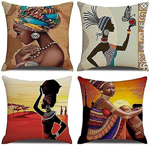 African Women Double Side Pillow Cover 4PC Soft