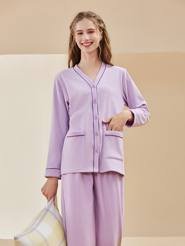 Autumn And Winter Casual Regular Sleeve Plain Pajama Set Thickened Long Sleeve Pajamas