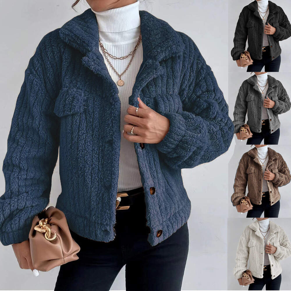 Thick plush lapel warm jacket