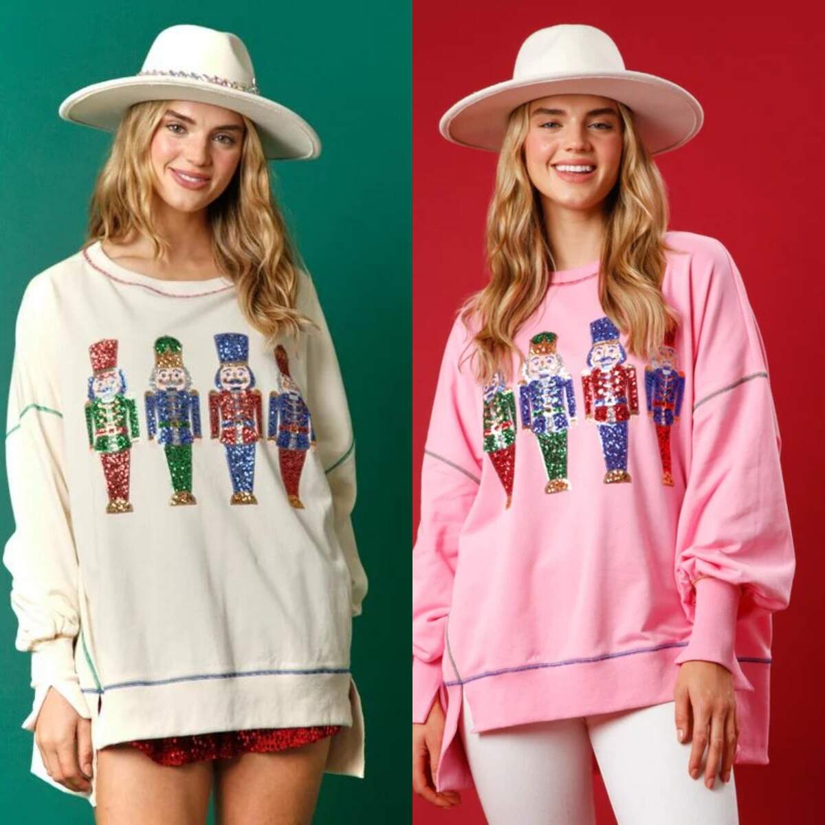 Christmas Warm-up 60% off-Christmas sequin print crew neck long sleeve sweatshirt