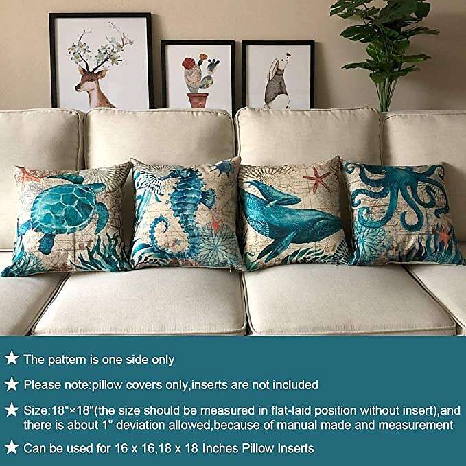 1pc Throw Pillow Cover Ocean Tutle Animal Zipper Traditional Classic Outdoor Cushion for Sofa Couch Bed Chair