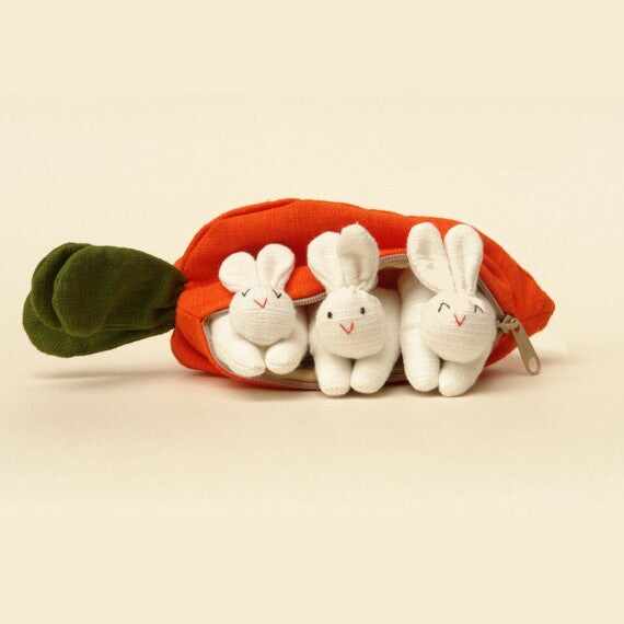 Hide-and-Seek Bunnies in Carrot Pouch