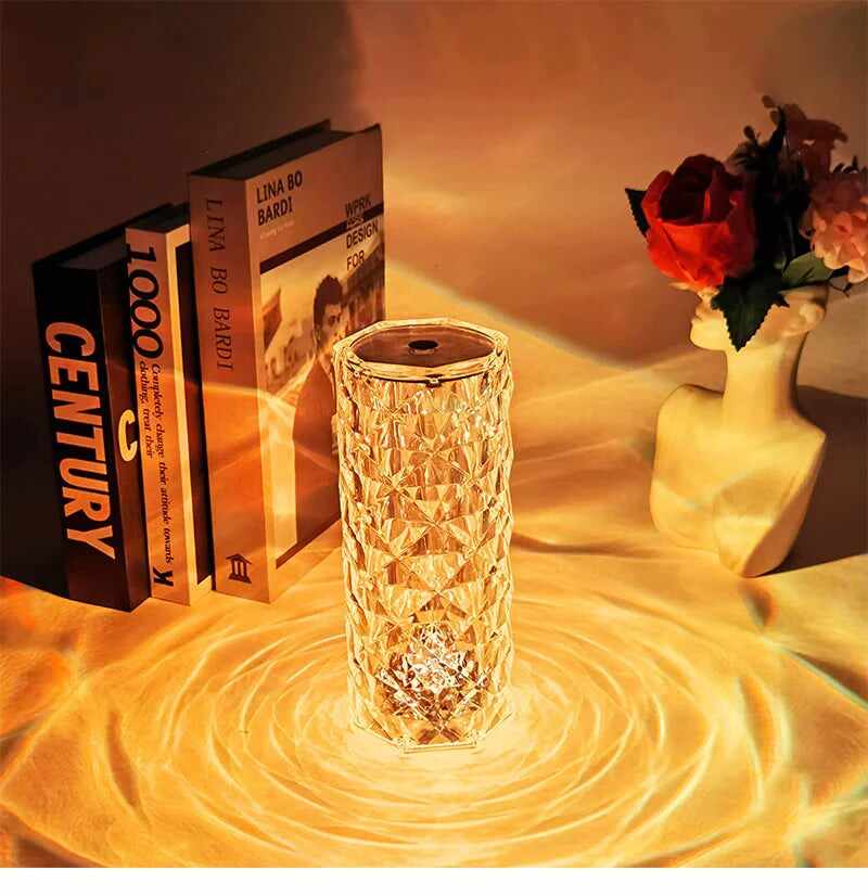 16 Color LED Crystal Rose Table Lamp