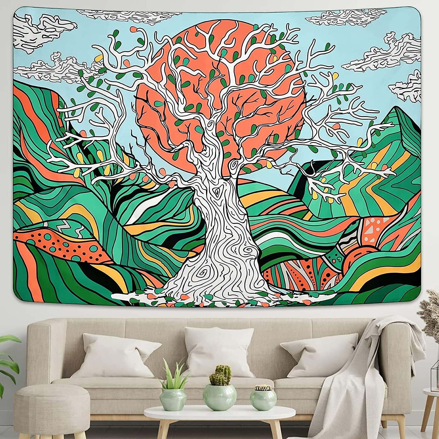 Painting Style Large Wall Tapestry Tree of Life Art Decor