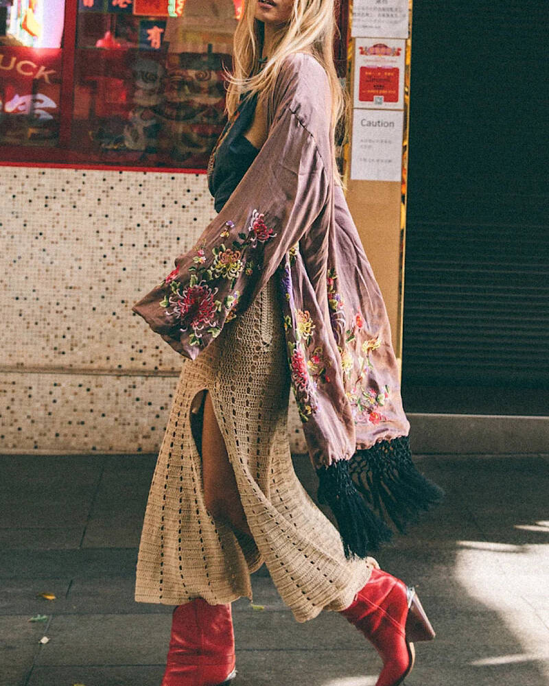 embroidered fringed cardigan