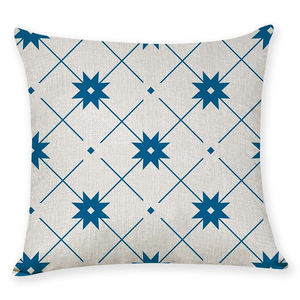 Blue Set of 9 Pillow Cover, Geometric Pattern Geometic Leisure Modern Faux Linen Throw Pillow Outdoor Cushion for Sofa Couch Bed Chair Blue