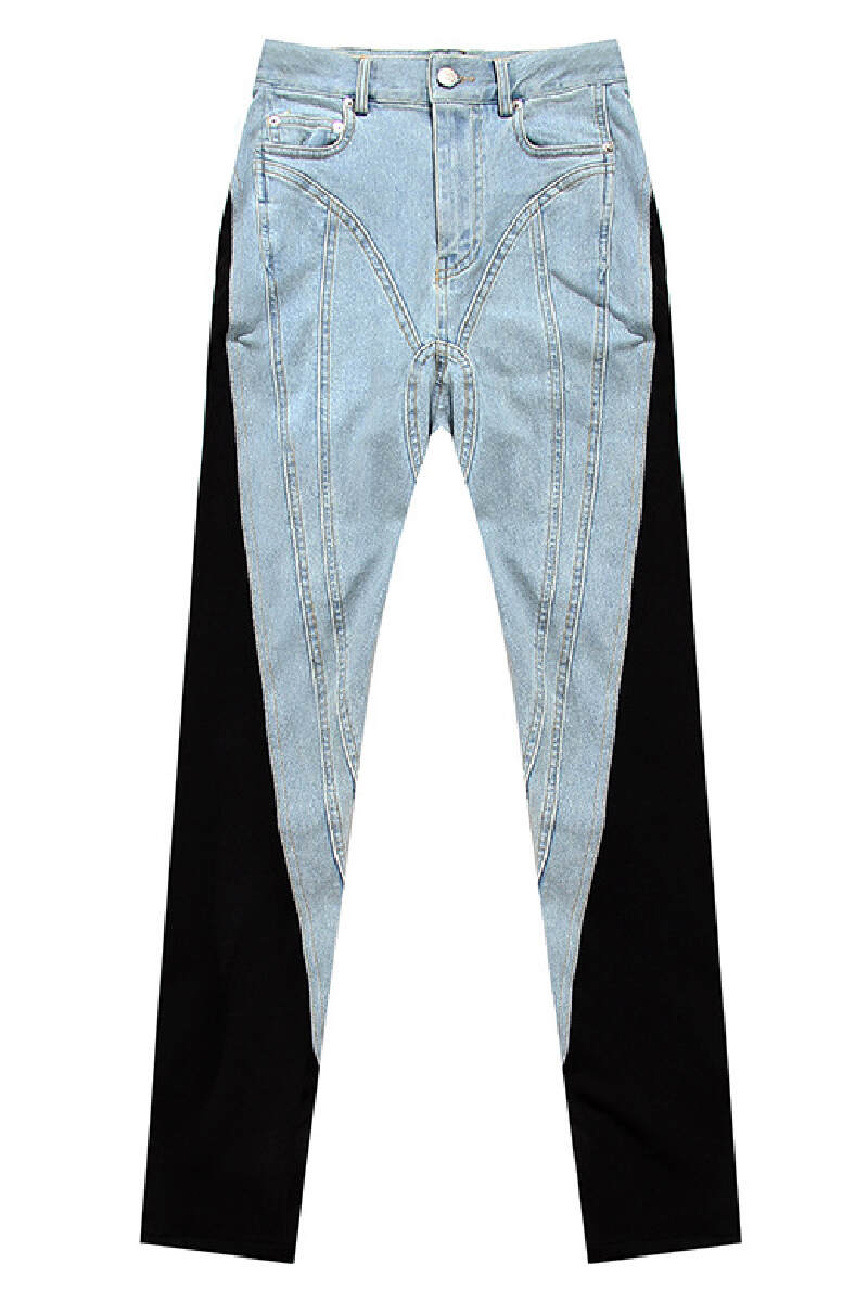 Baby Blue Casual Patchwork Contrast High Waist Skinny Denim Jeans