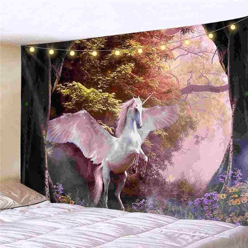 Landscape LED Lights Wall Tapestry Art Decor Forest Waterfall Print