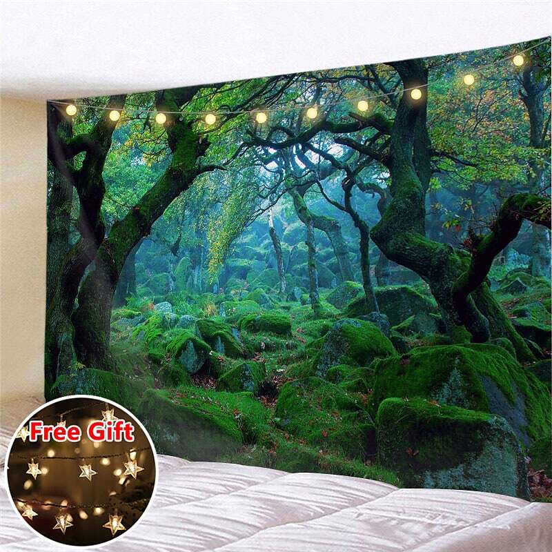 Landscape LED Lights Wall Tapestry Art Decor Forest Print