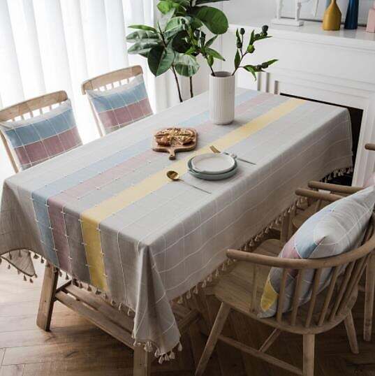 Table Cloth Tassel Cotton Linen Table Cover Rectangle