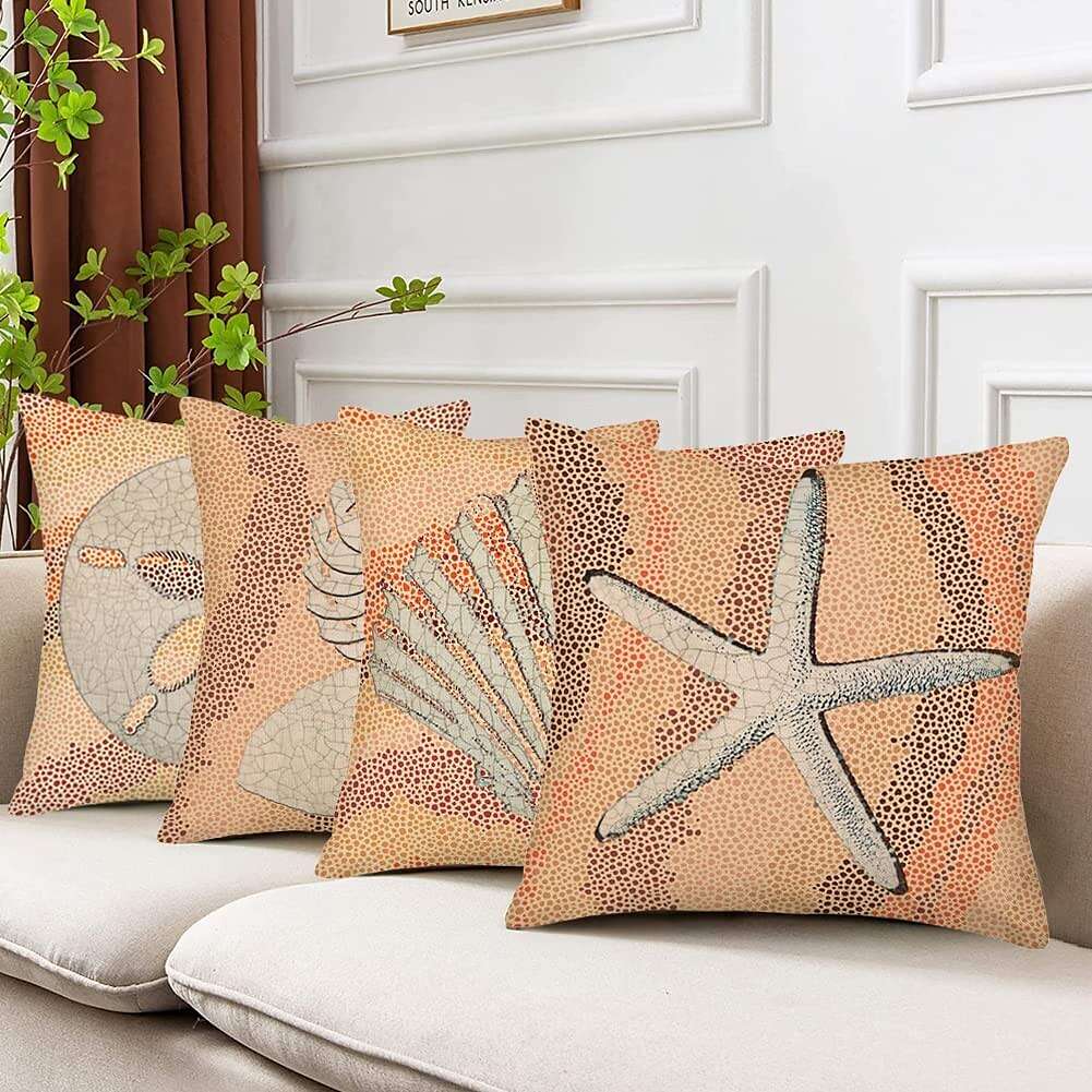 Coral Ocean Double Side Pillow Cover 4PC Soft Decorative Square Cushion Case Pillowcase for Bedroom Livingroom Sofa Couch Chair