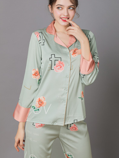 Floral V Neck Casual Regular Fit Long Sleeve Pajama Set