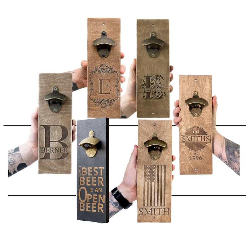 Wooden bottle opener, personalized wall bottle opener,  magnet bottle opener