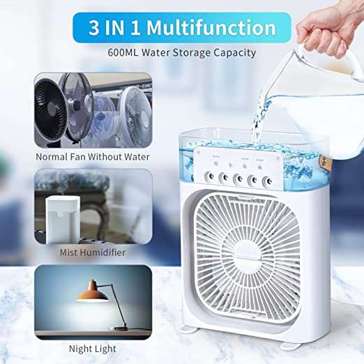 3 In 1 Air Cooling Fan Portable Fan Timer with Lights 5 Jets 3 Speeds