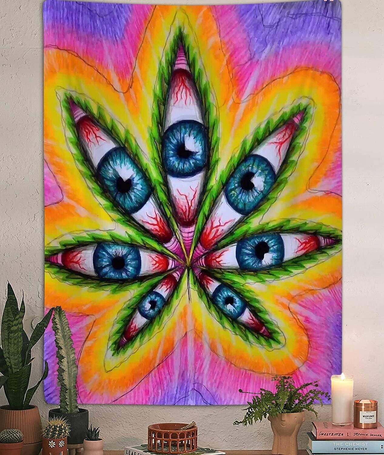 Trippy Weed Wall Tapestry Art Decor Psychedelic Eyes