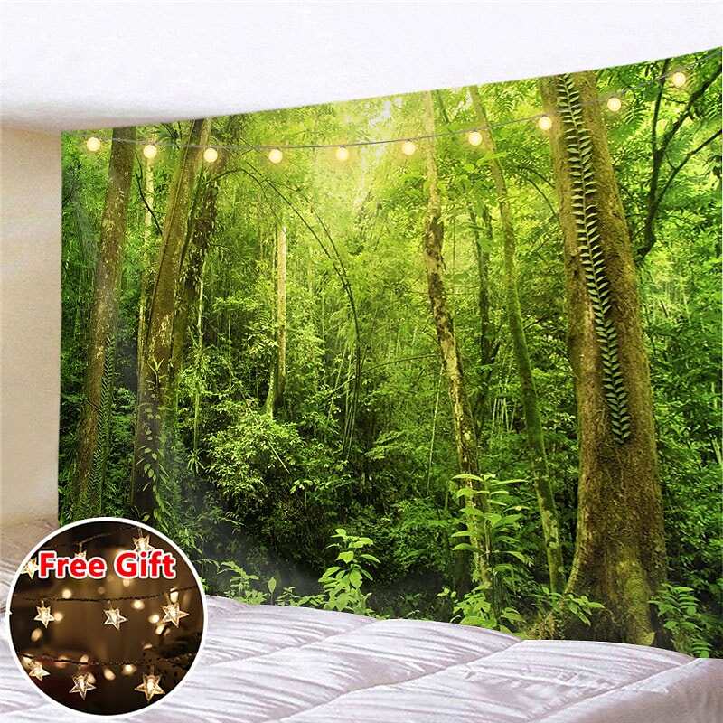 Landscape LED Lights Wall Tapestry Art Decor Forest Print