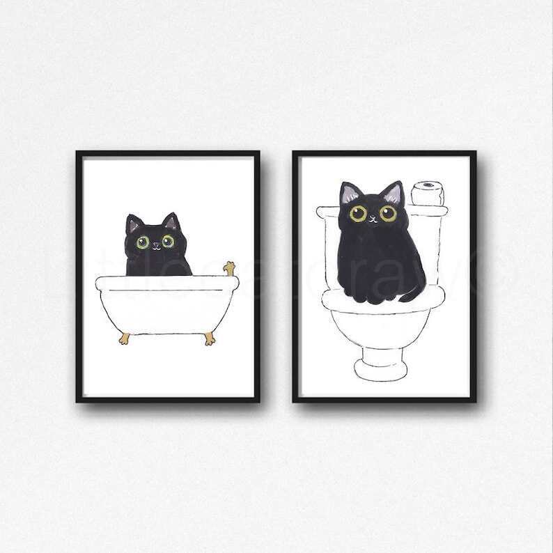 Black Cat Print Painting Print Cat Lover Gift Cat Decor Cat Art Decor Wall Art Home Decor Cat Lover Gift Unframed Select Your Print