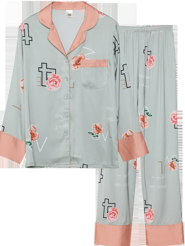 Floral V Neck Casual Regular Fit Long Sleeve Pajama Set