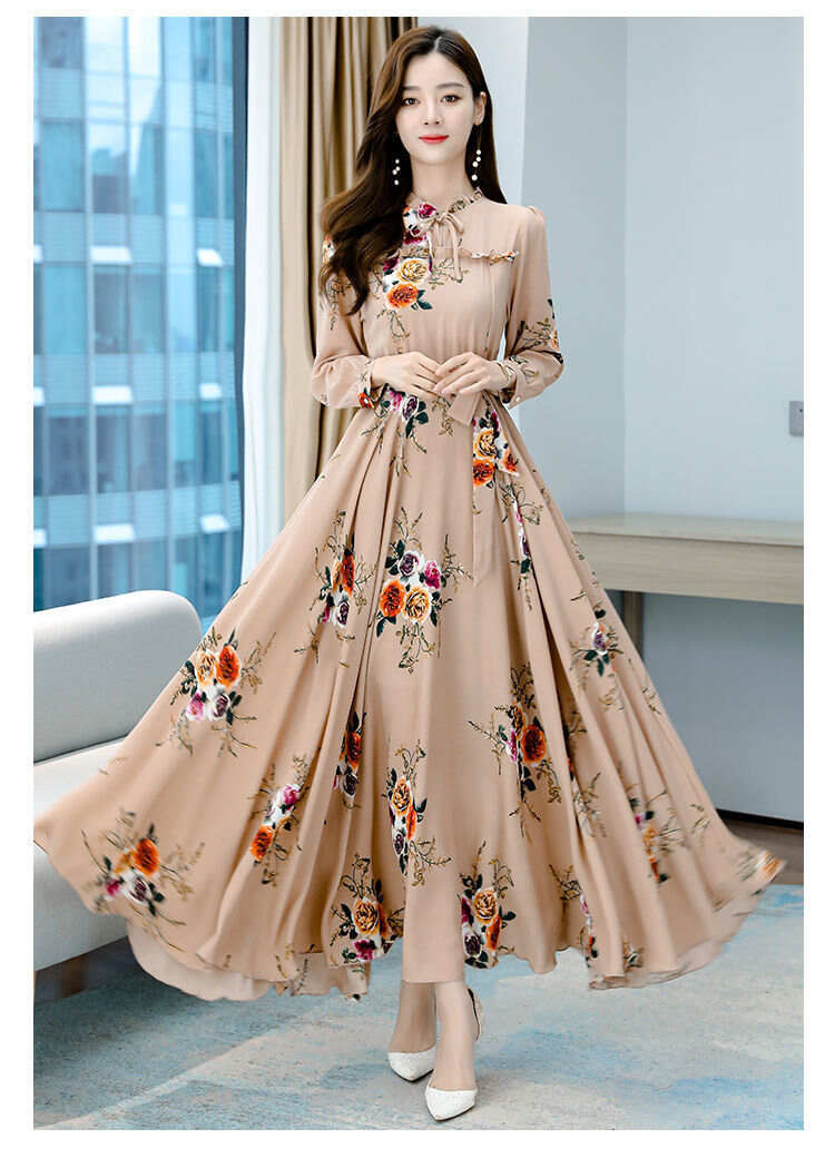 Waist Slimming Printed Dress