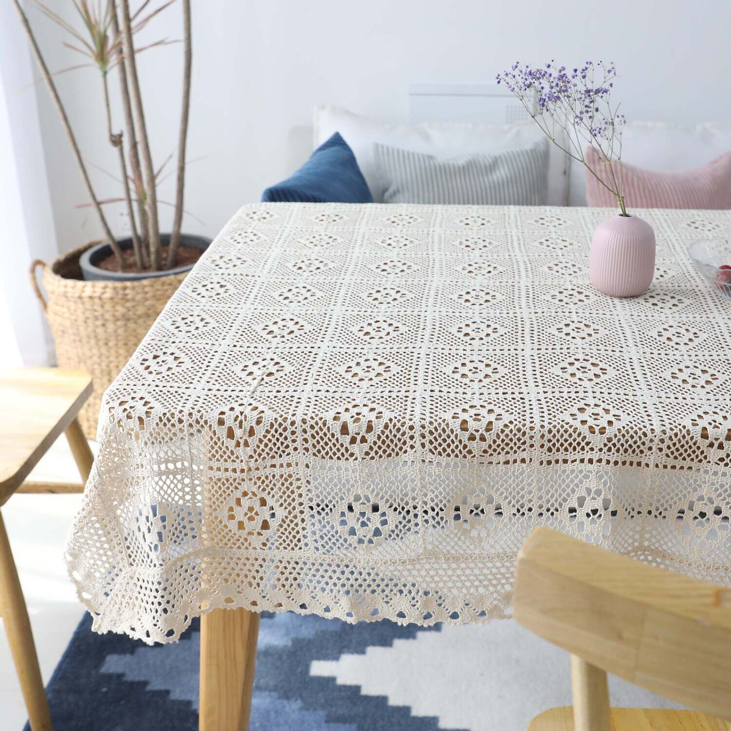 Round Tablecloth,Stain Resistance Cotton Lace Table Cloth