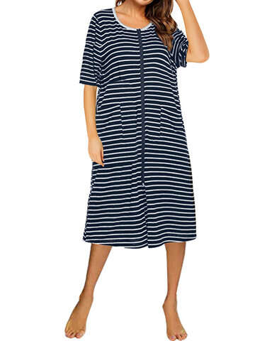 Women Other | Casual Striped O-neck Short Sleeve Dress for Women - OR28459