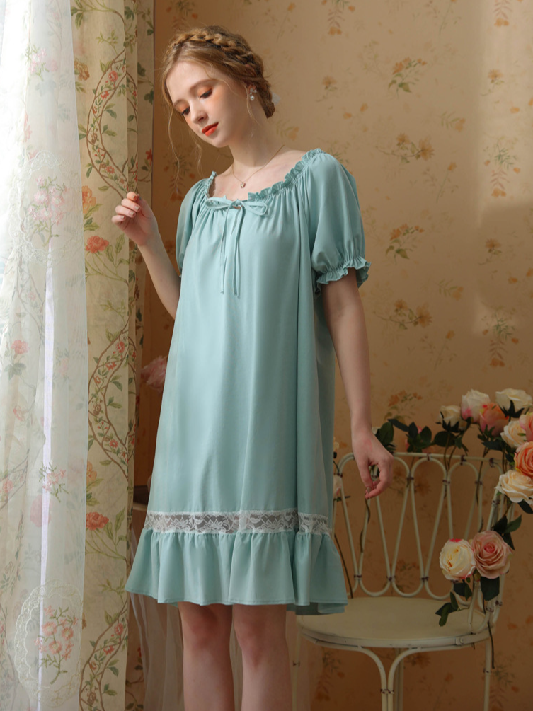 Crew Neck Lace Loose Party Nightdress