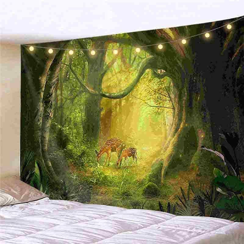 Landscape LED Lights Wall Tapestry Art Decor Forest Tree Print