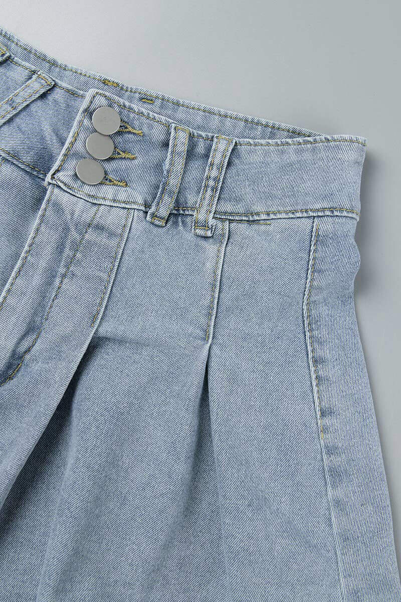 Sky Blue Casual Solid Patchwork High Waist Skinny Denim Skirts