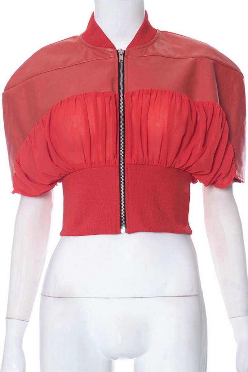 Red Casual Solid Patchwork Oblique Collar Outerwear