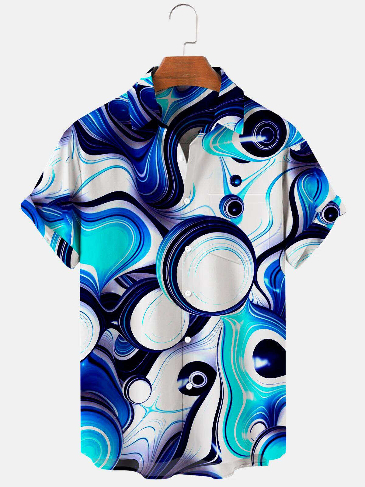 Abstract Geometric Print Men's Shirts With Pocket