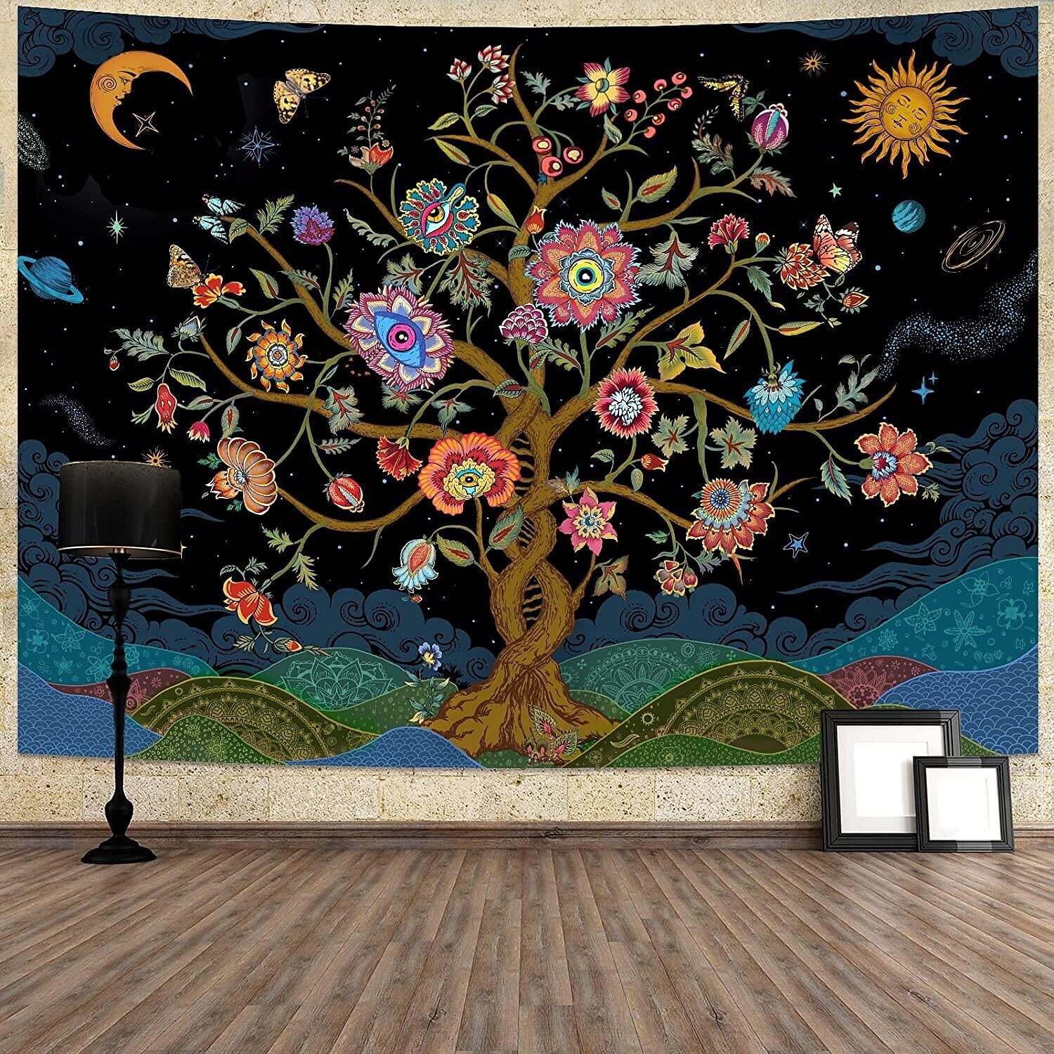 Tree of Life Tapestry Trippy Sun Moon Tapestry