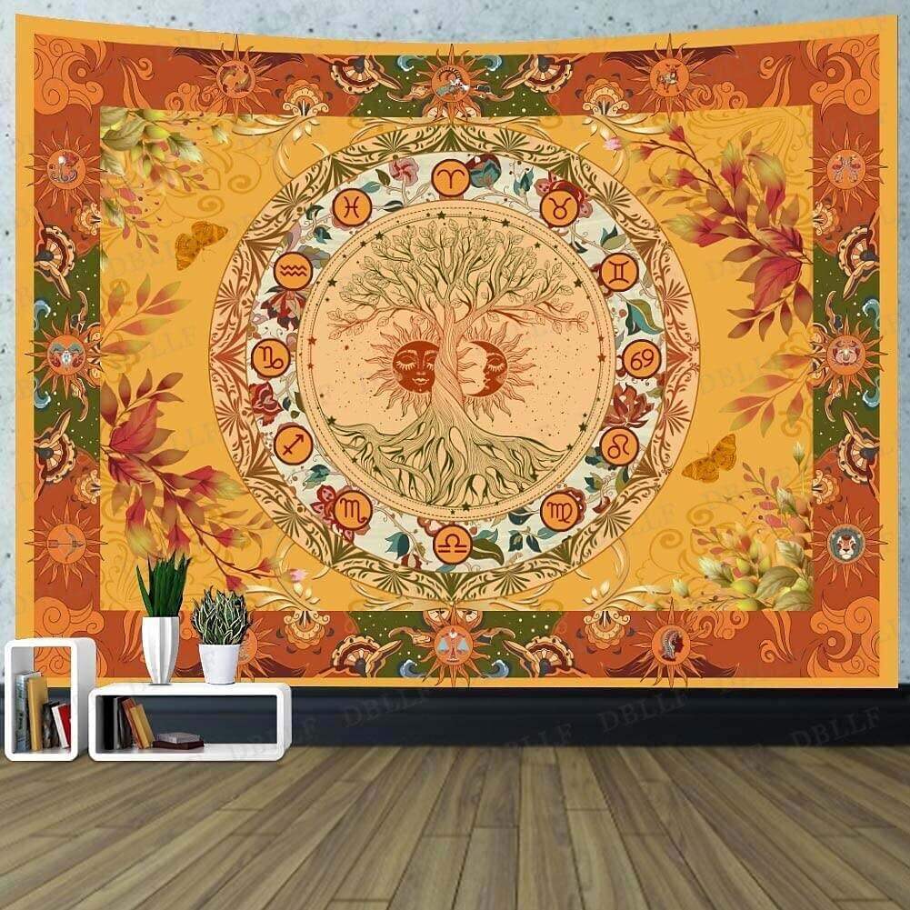 Tarot Divination Tree Tapestry Zodiac Astrology Signs Boho Celestial