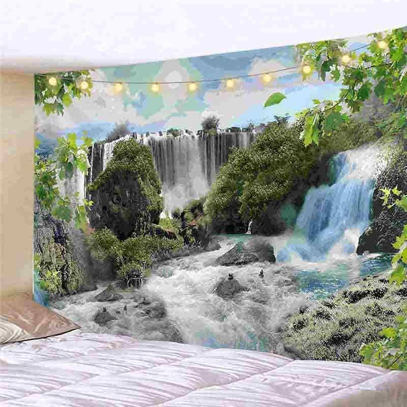 Landscape LED Lights Wall Tapestry Art Decor Forest Sunshine Print