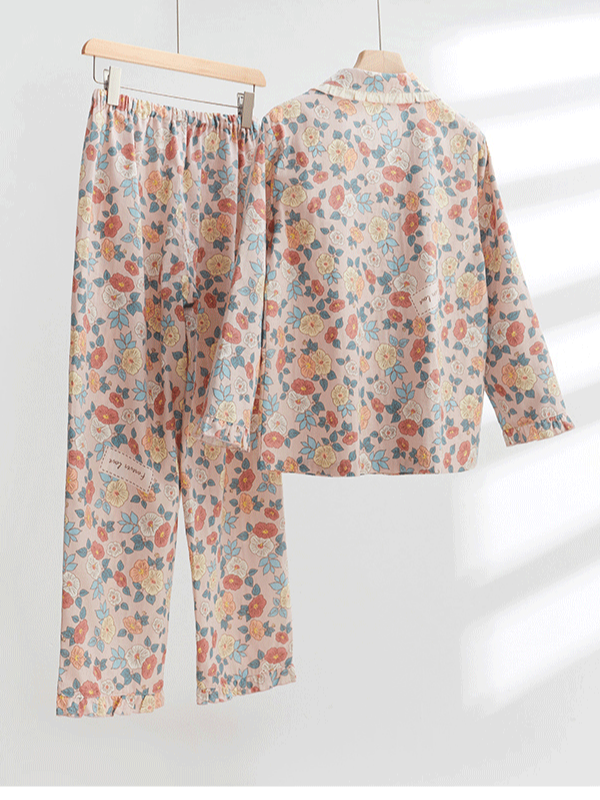 Casual Floral Regular Fit Cotton Simple Long Sleeve Pajama Set