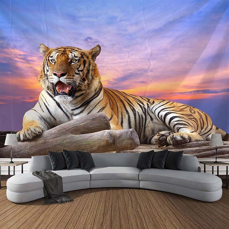 Forest Wildlife Tiger Scenery Wall Tapestry Art Decoration Blanket Curtain Hanging Home Bedroom Living Room Decoration