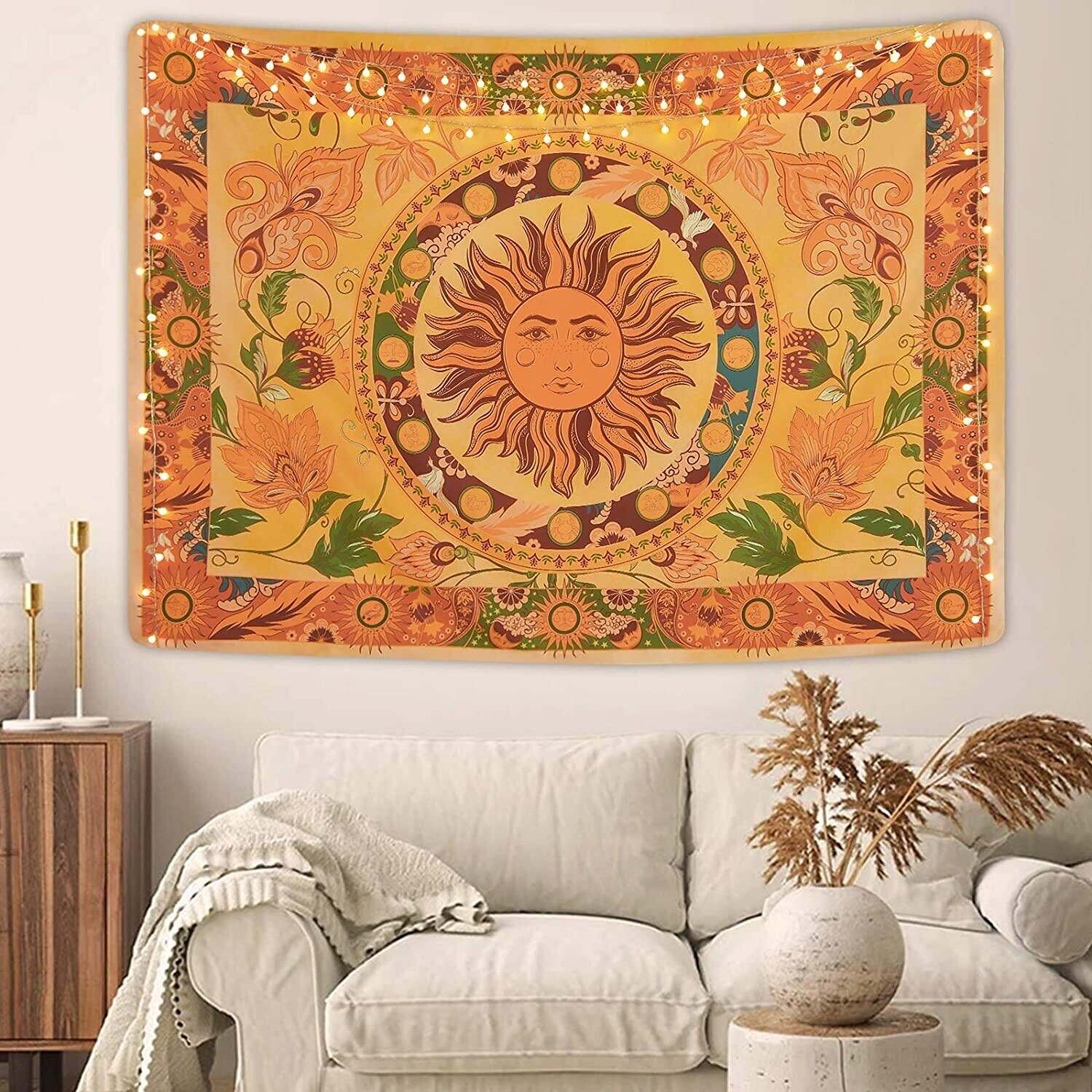 Tarot Burning Sun Tapestry Flower Vines Tapestries