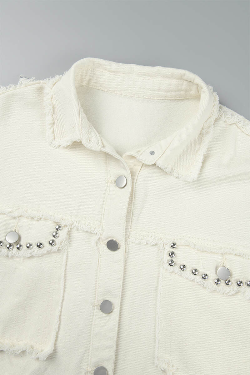 Apricot Casual Solid Patchwork Turndown Collar Long Sleeve Regular Denim Jacket