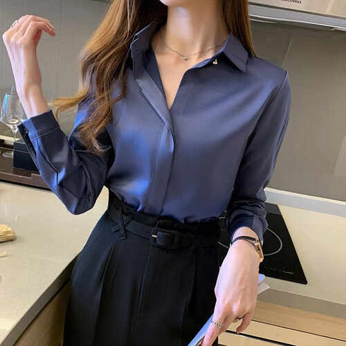 SILK SHIRTS WOMEN WHITE SHIRT WOMEN LONG SLEEVE SHIRTS BLOUSE