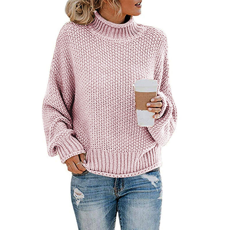 Knitted solid color turtleneck warm sweater