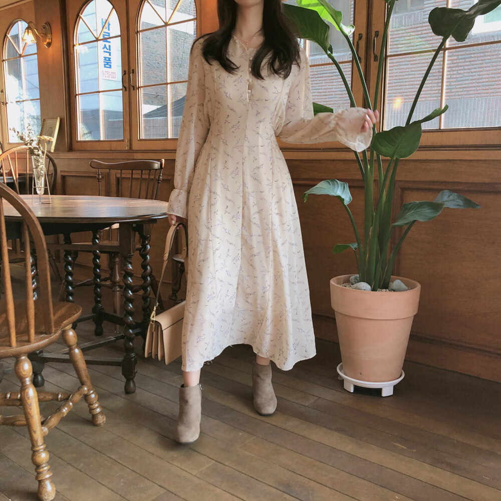 Floral chiffon long sleeve dress