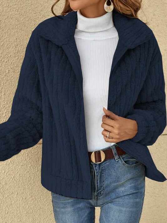 Hot Sale 49% Off- Short Jacket Lapel Zipper Winter Coat Warm Plush Fleece Zipper Casual Coat Top