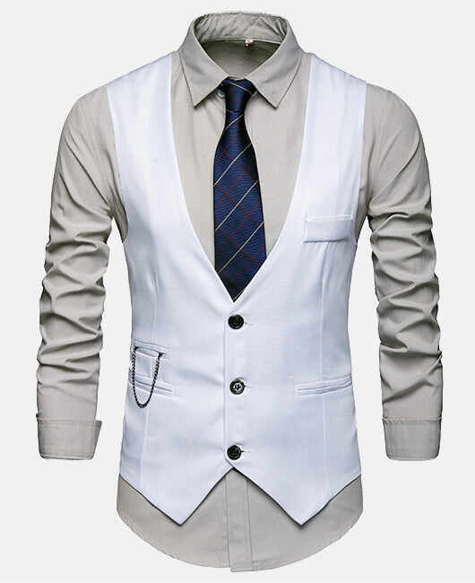 Business Plain Patched Pocket Single Breasted Slim Fit Blazer Vest