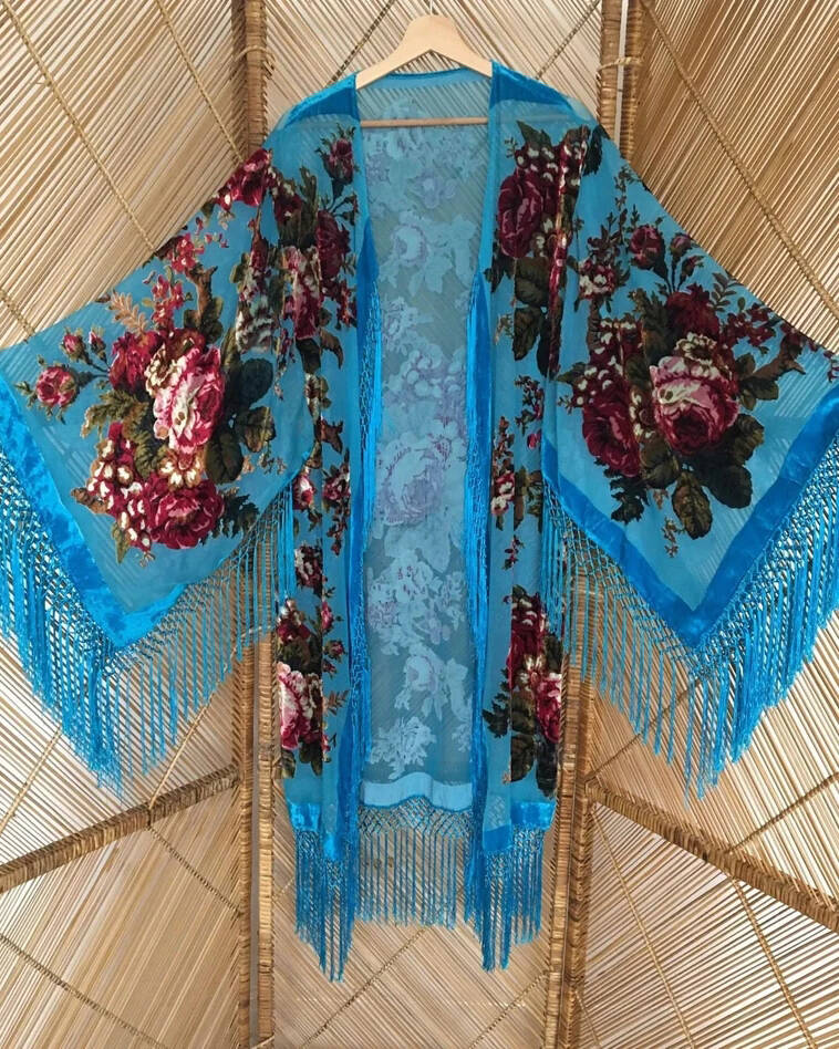 Kimono fringed velvet cardigan