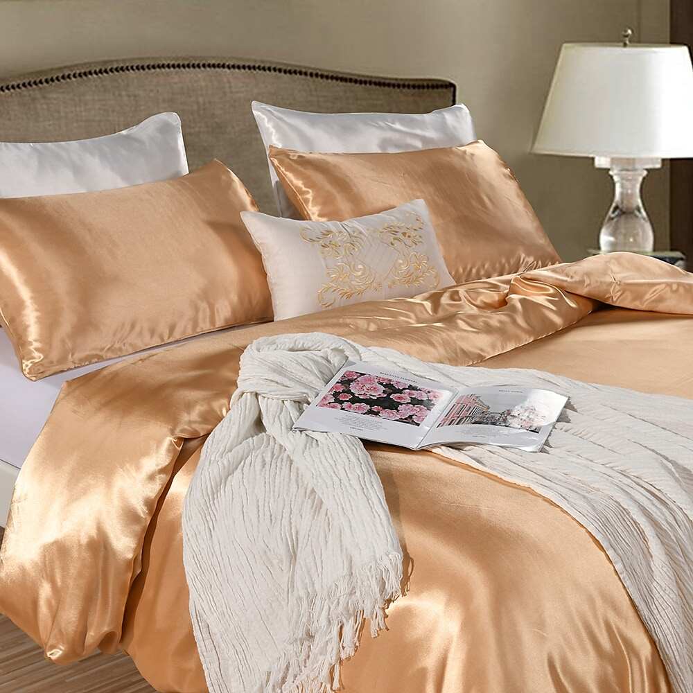 Silky Satin White Duvet Cover Set Quilt Bedding Sets Comforter Cover