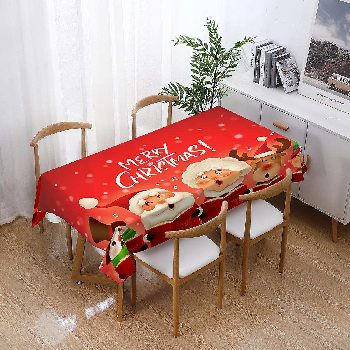 Christmas Printed Cotton Linen Rectangle Tablecloth