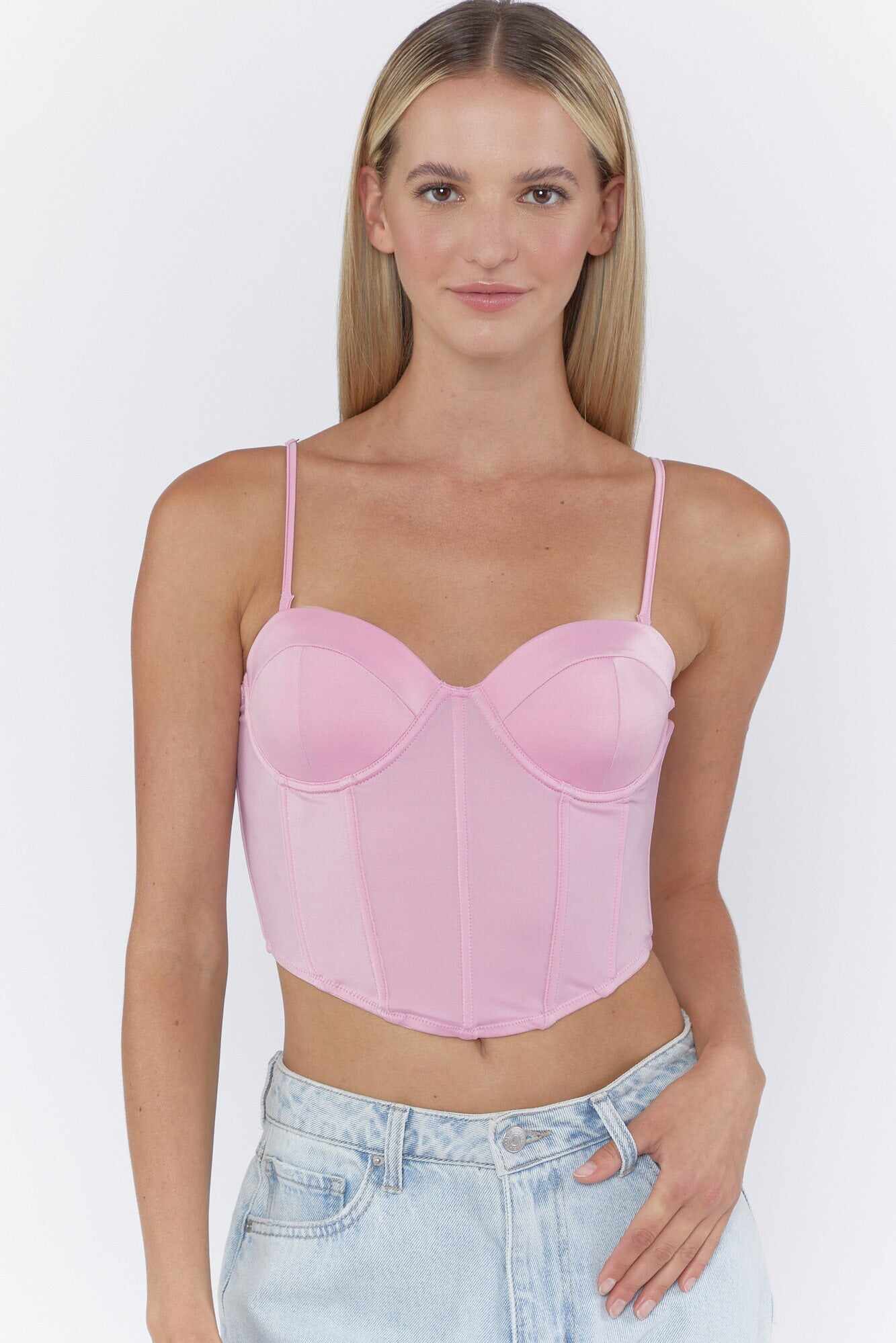 Women Apparel | Satin Cropped Bustier Tank Light Pink Forever21 - GF67971