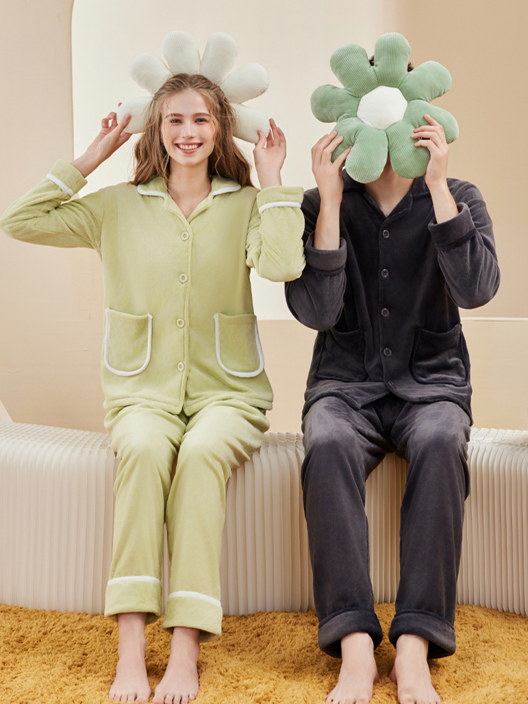 Regular Fit Casual Plain Shawl Collar Couple Pajama Set